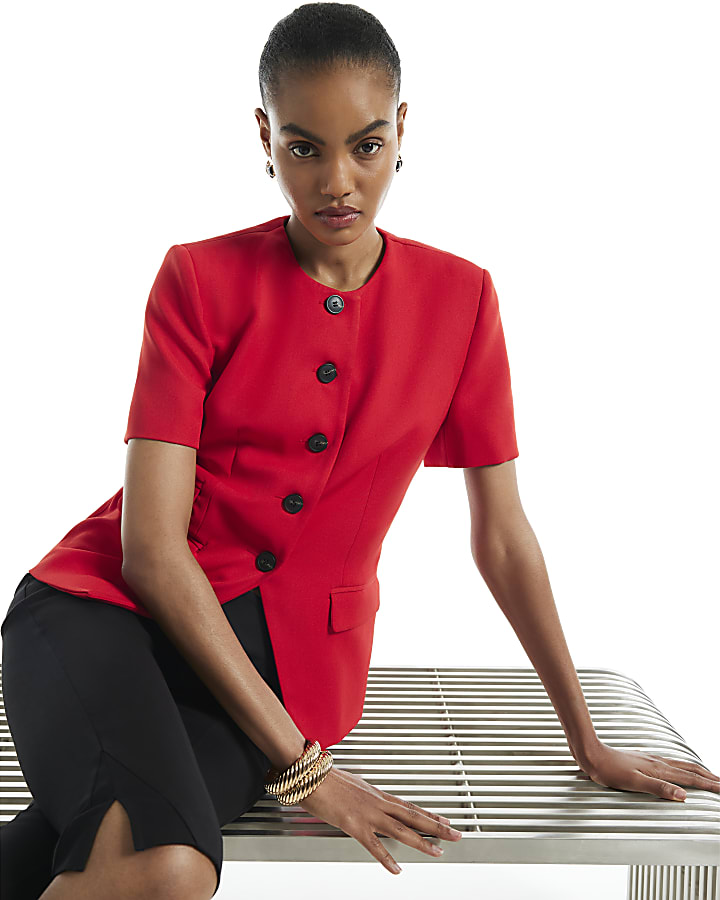 Red Short Sleeve Button Waistcoat