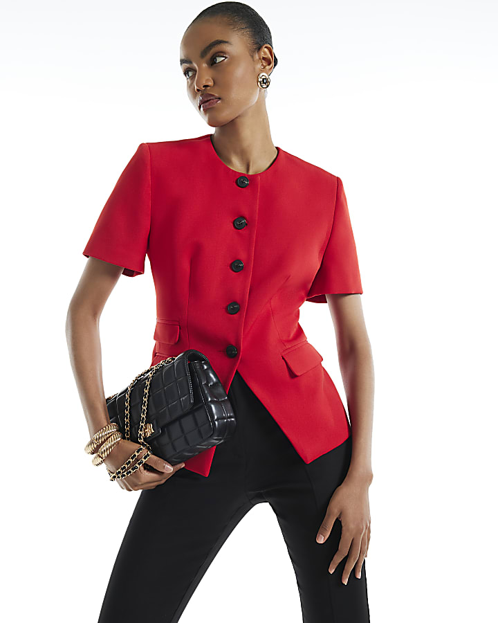 Red Short Sleeve Button Waistcoat