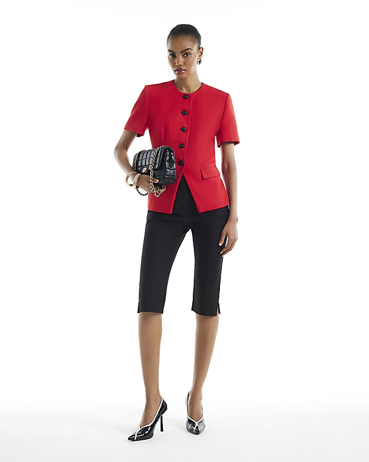Red Short Sleeve Button Waistcoat