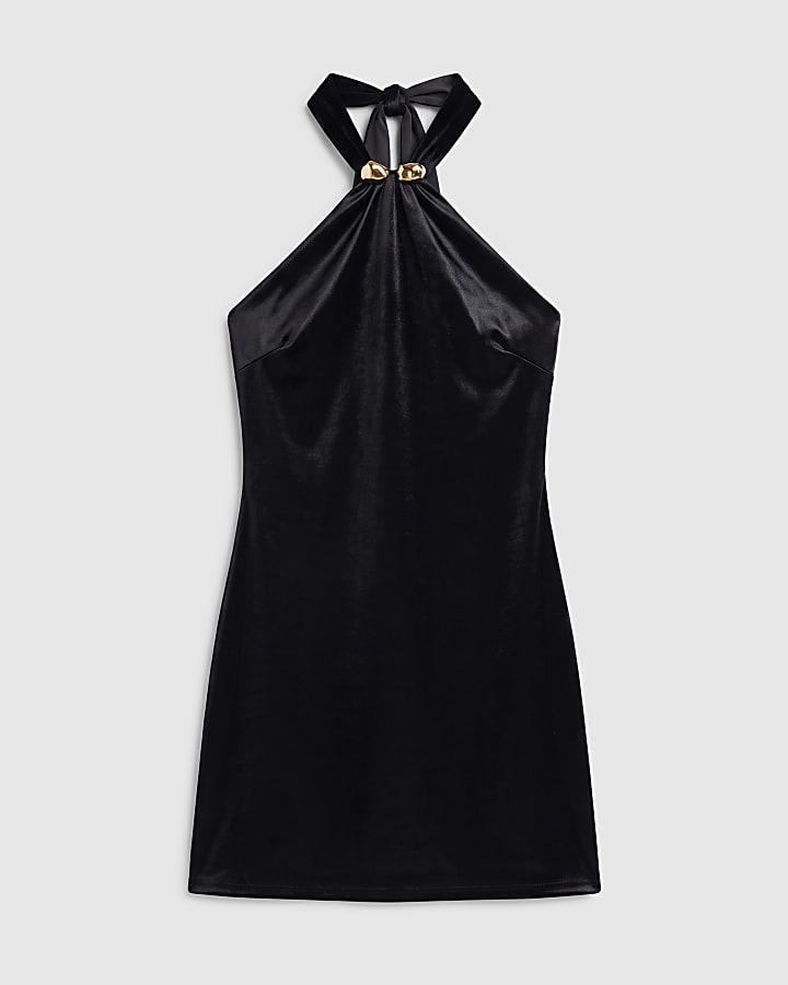 Black Velvet Halter Neck Mini Dress