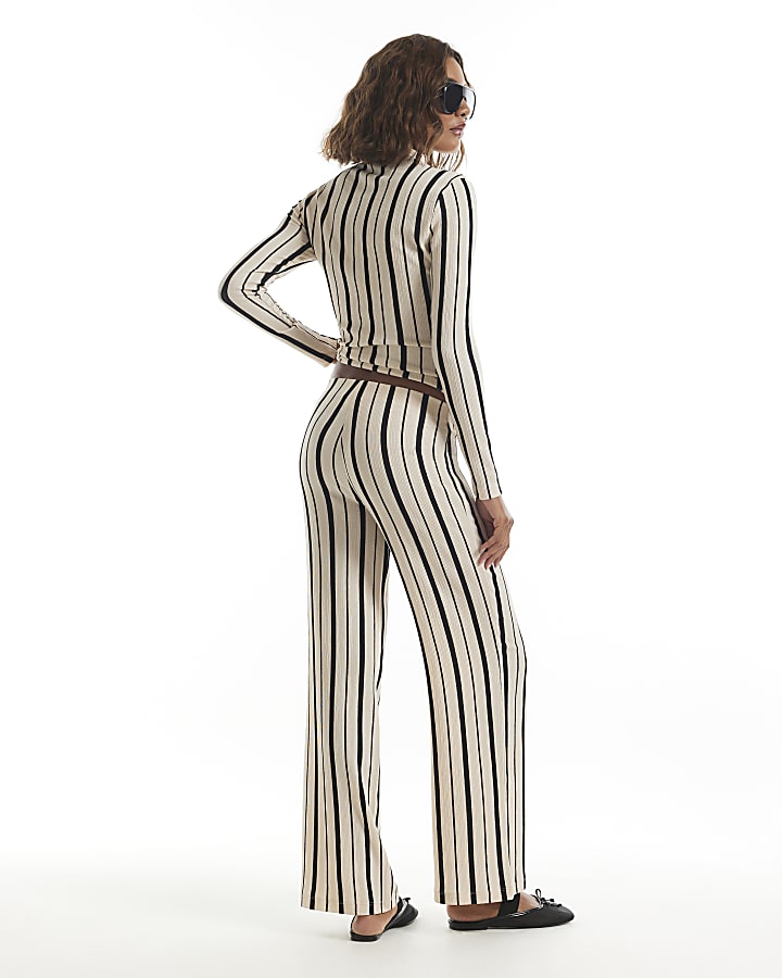 Black Stripe Wide Leg Shirred Trousers