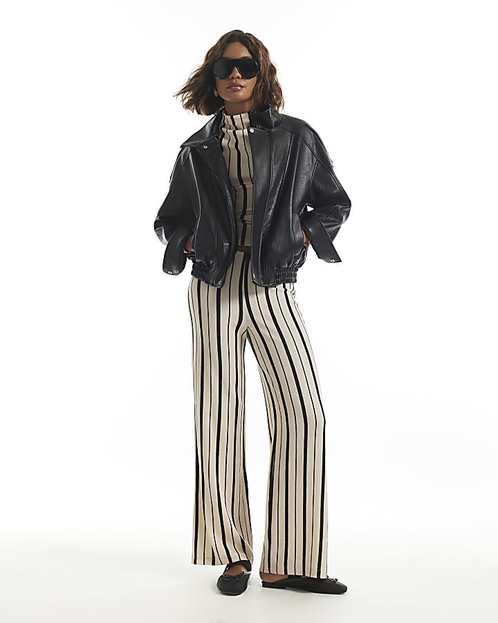 Black Stripe Wide Leg Shirred Trousers