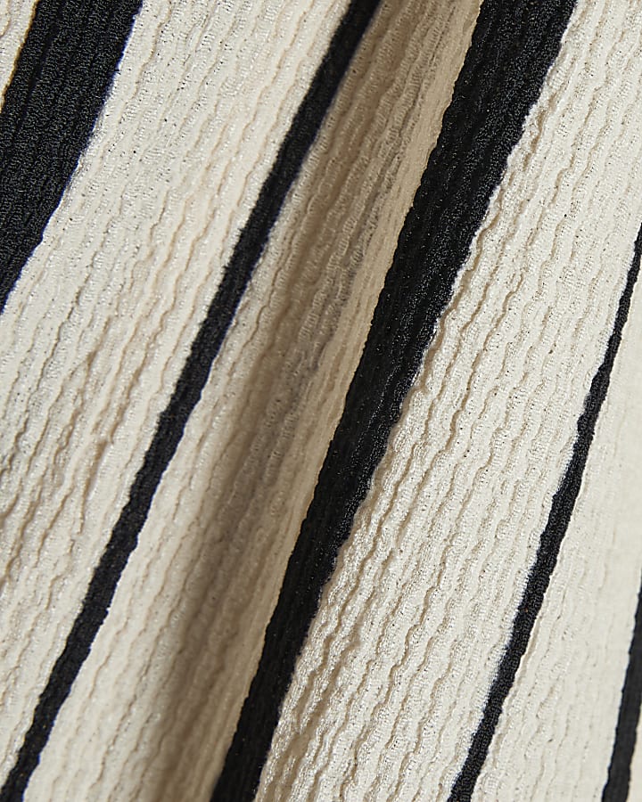 Black Long Sleeve Shirred Stripe Top