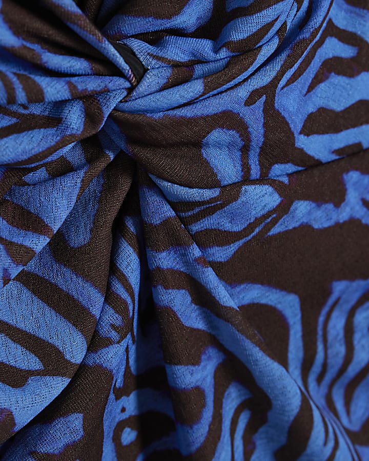 Blue Animal Print Mesh Mini Dress
