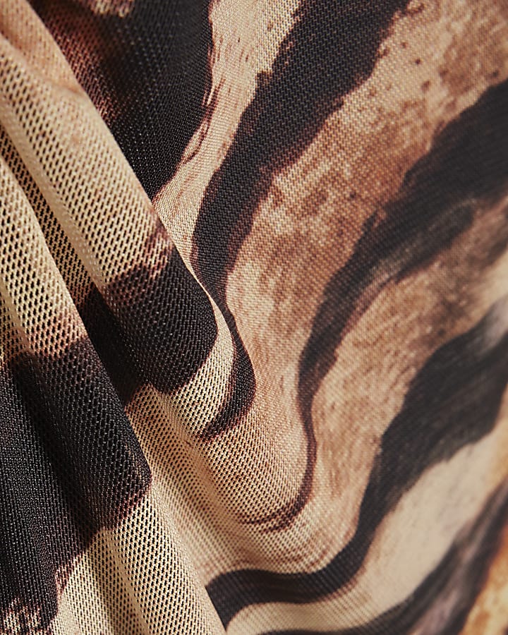 Petite Brown Leopard Print Mesh Maxi Dress