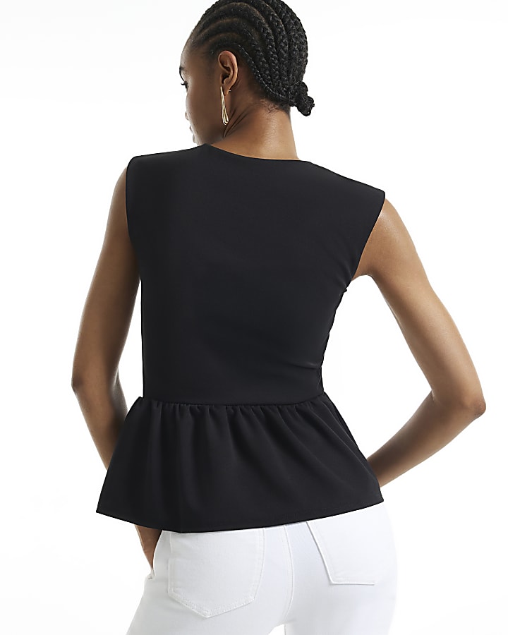 Black Crew Neck Peplum Top