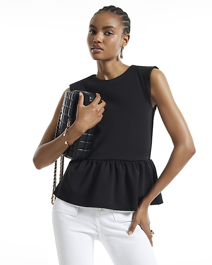 Black Crew Neck Peplum Top