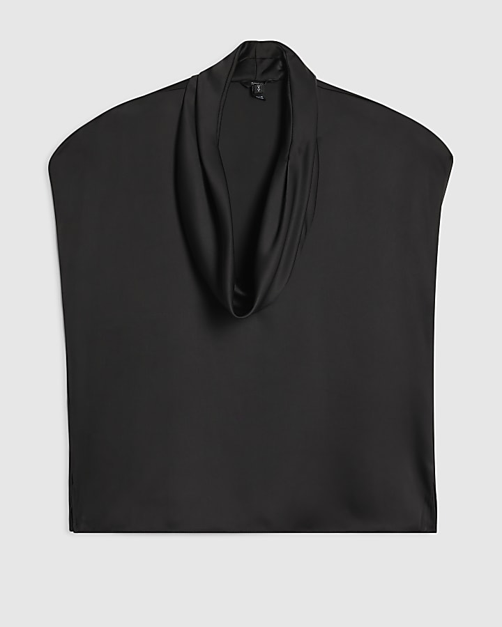 Black Cowl Neck Tank Top
