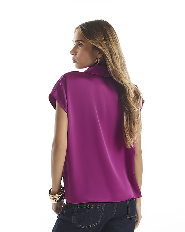 Pink Satin Cowl Neck Tank Top