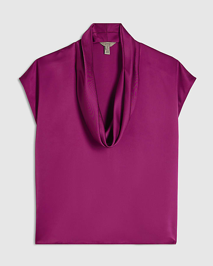 Pink Satin Cowl Neck Tank Top