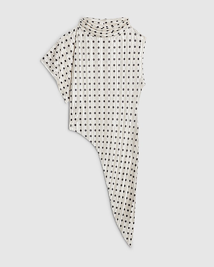 White Spot Plisse Asymmetric Top