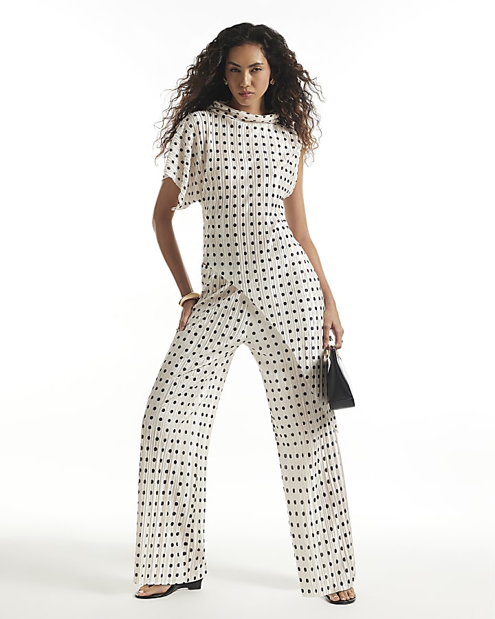 White Spot Plisse Asymmetric Top