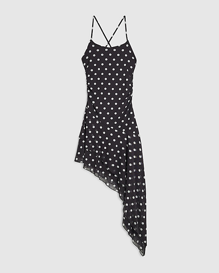 Black Spot Asymmetric Hem Mini Dress