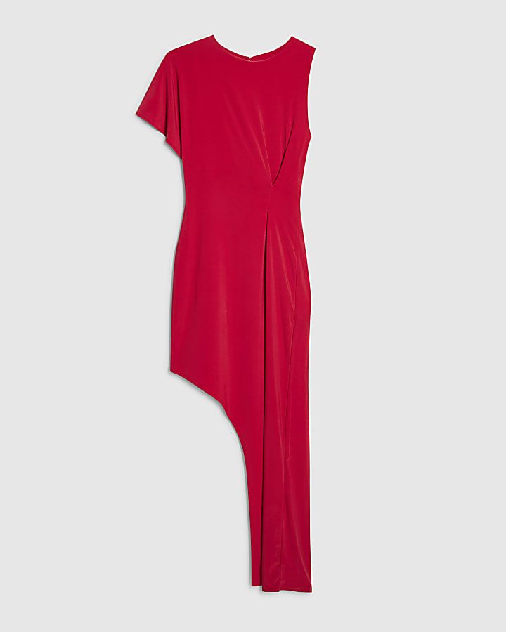 Red Asymmetric Hem Midi Dress