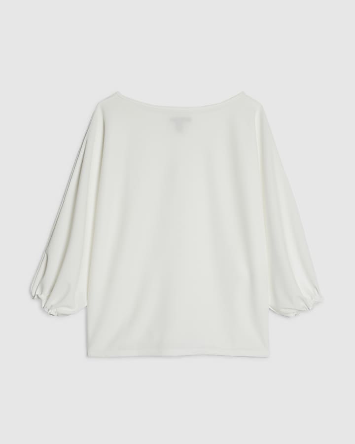 Cream Boat Neck Batwing Top