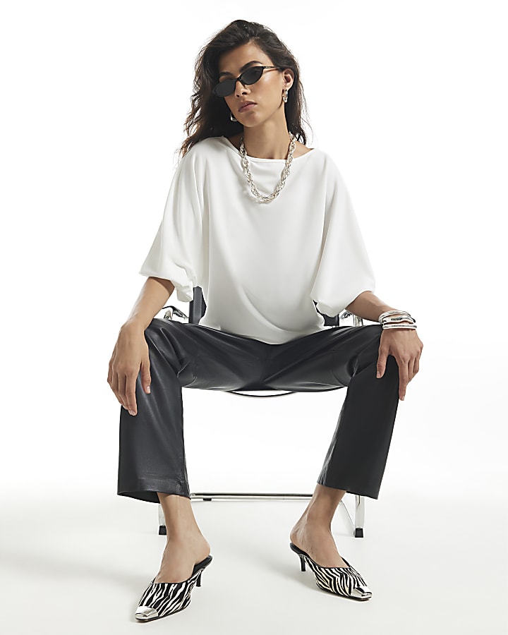 Cream Boat Neck Batwing Top