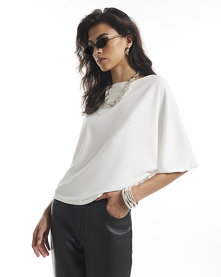Cream Boat Neck Batwing Top
