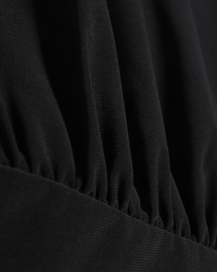 Black Sleeveless High Neck Cinched Waist Top