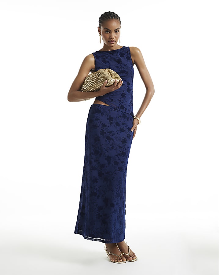 Navy Boat Neck Devore Top