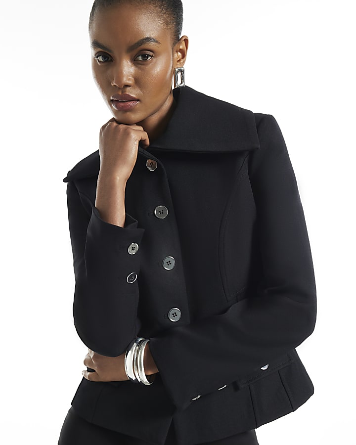 Black Collared Military Jacket 