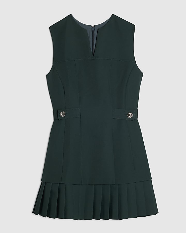 Green Sleeveless Pleated Hem Mini Dress