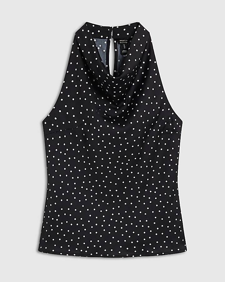Black Polka Dot Satin Halter Top