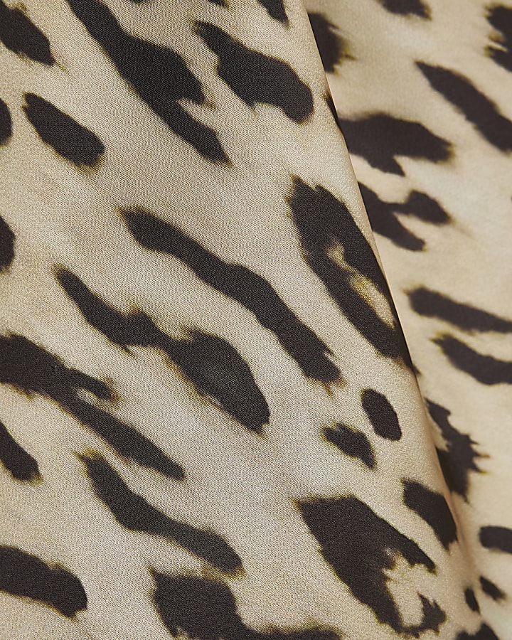 Brown Satin Animal Print Satin Halter Top