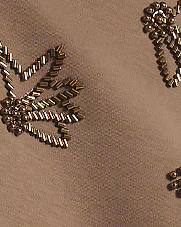 Brown Scatter Embellished Cropped T-Shirt