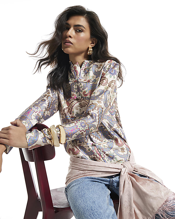 Beige Paisley Frogging Shirt