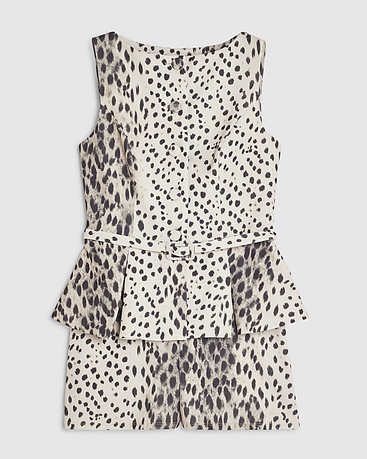 Beige Animal Print Peplum Playsuit