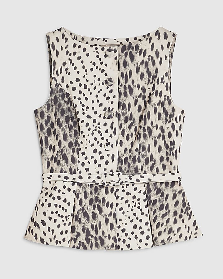 Beige Animal Print Peplum Top