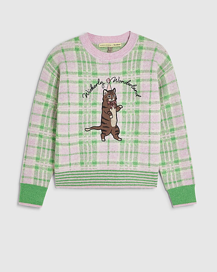 Green Check Cat Jumper