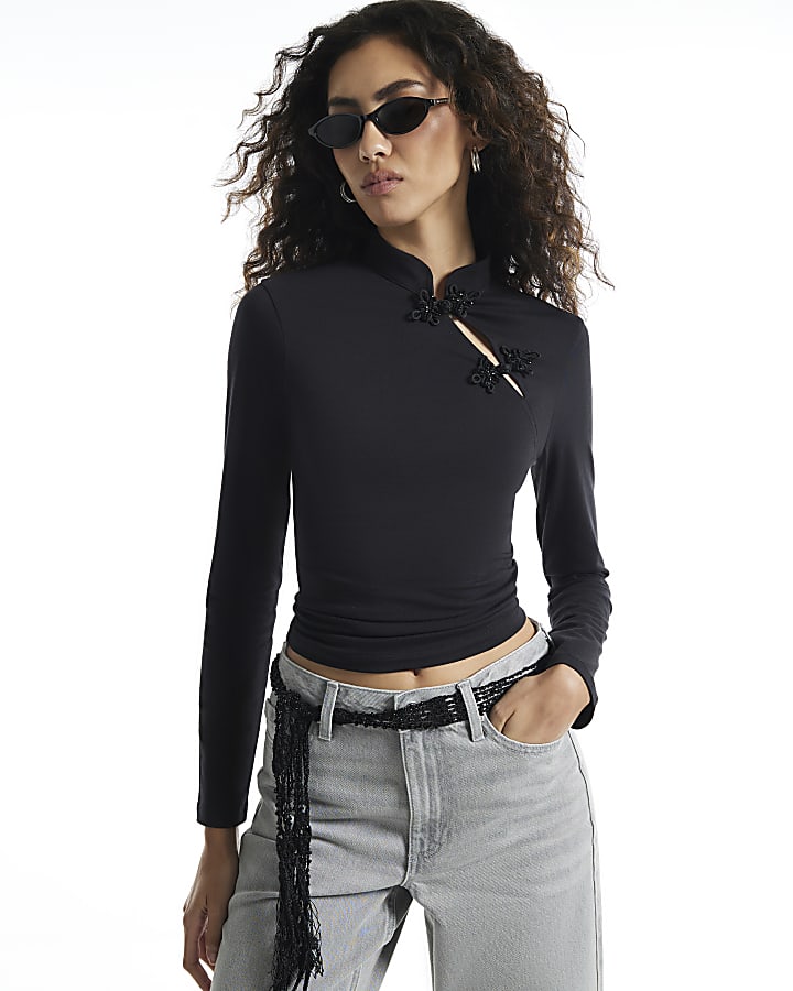 Black Beaded Frogging Top