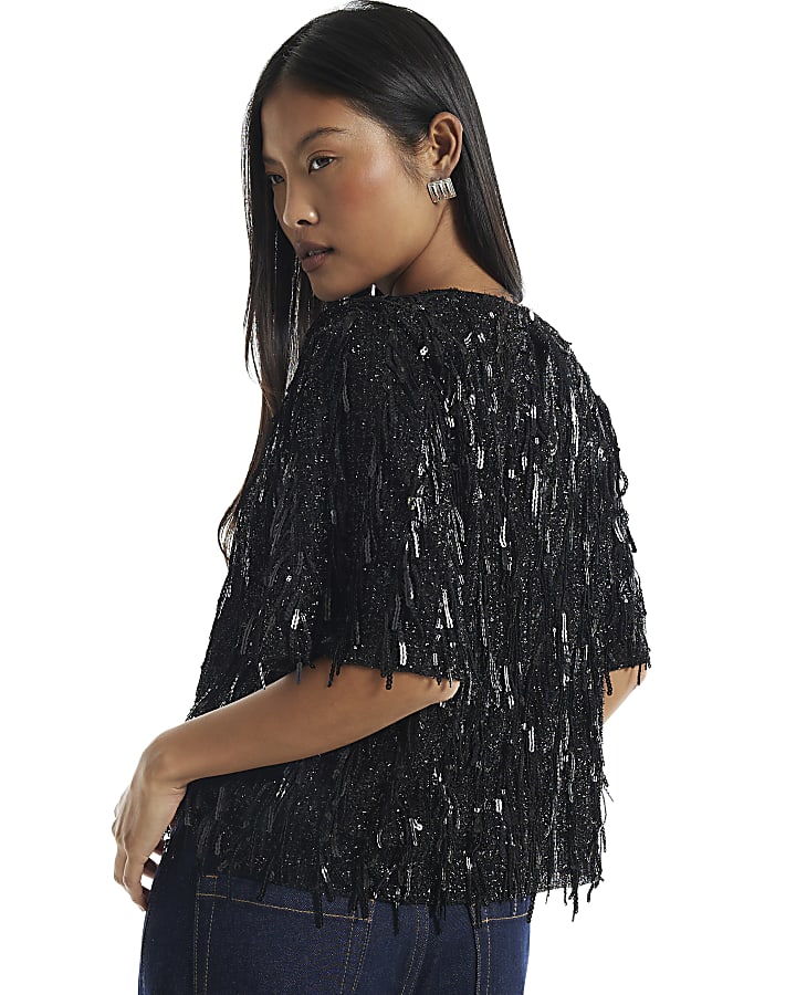 Petite Black Petite Sequin T-Shirt