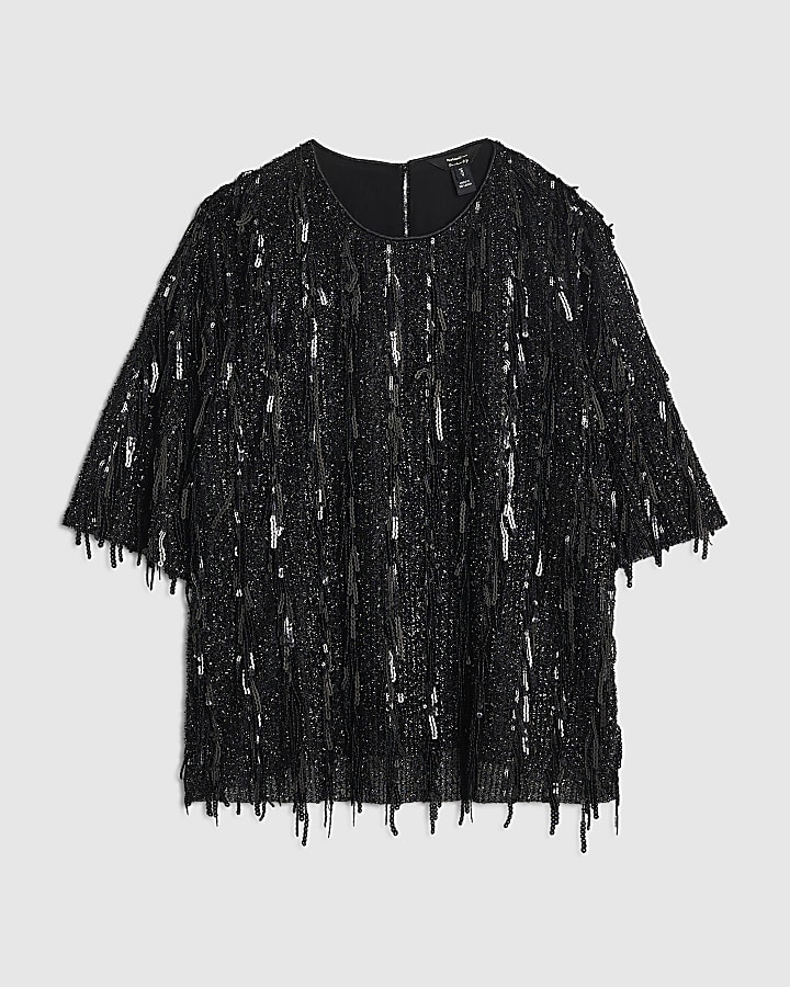 Petite Black Petite Sequin T-Shirt