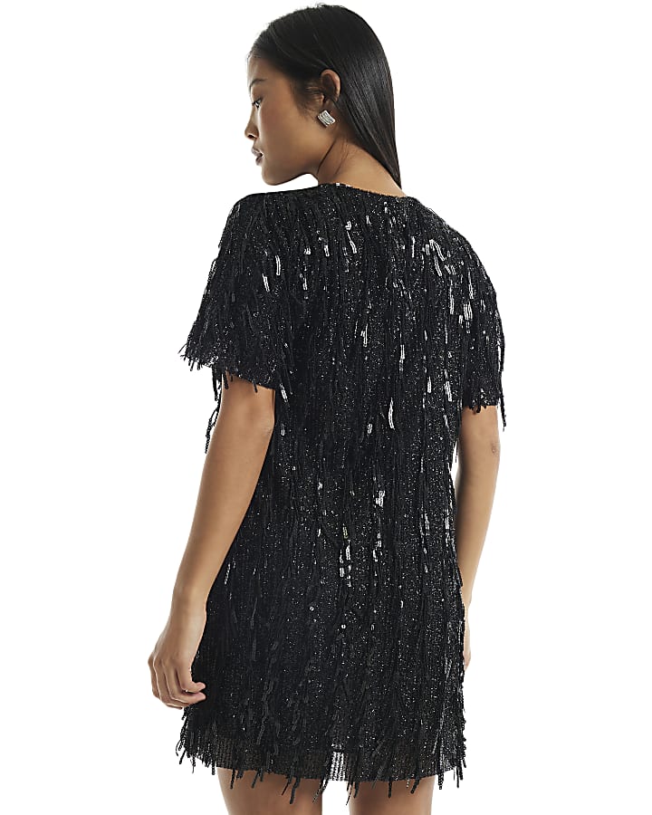 Petite Black Sequin T-Shirt Dress
