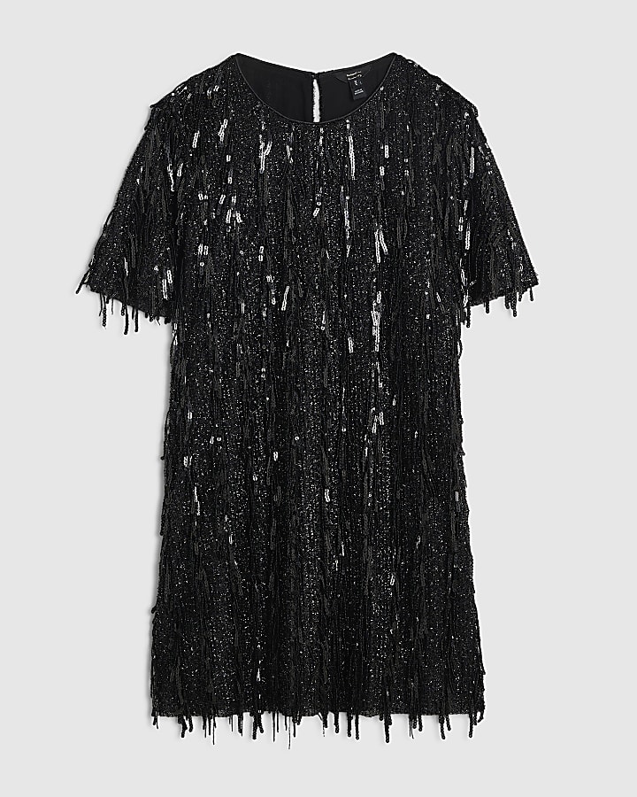 Petite Black Sequin T-Shirt Dress