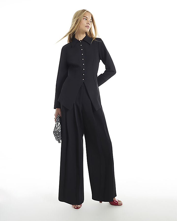 Black Tailored Cinched Shirt