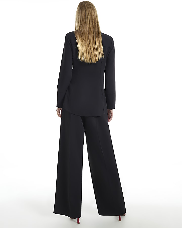 Black Wide Leg Tailored Trousers