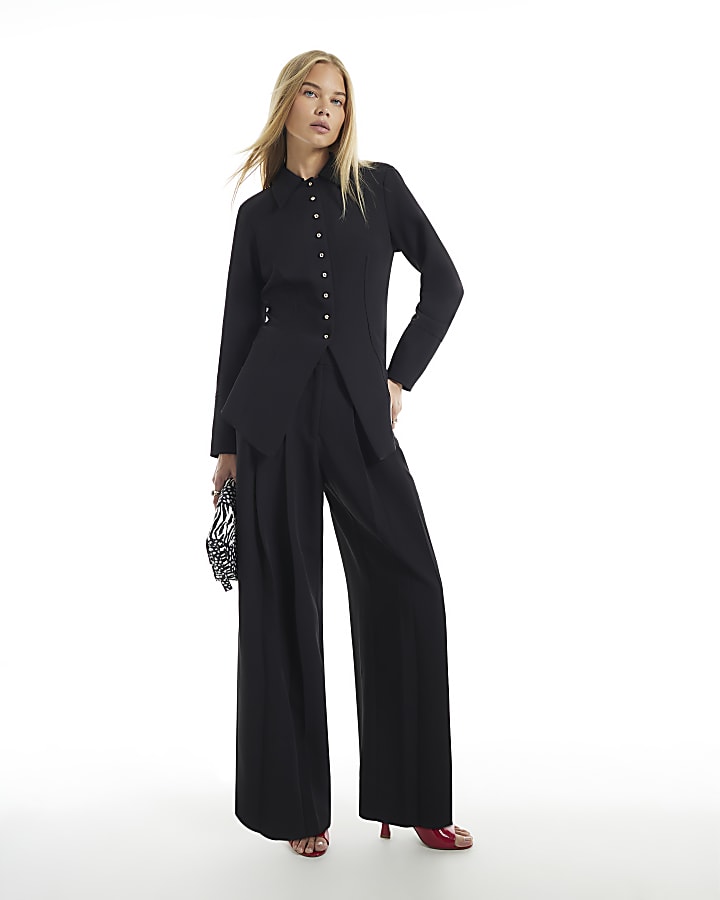 Black Wide Leg Tailored Trousers