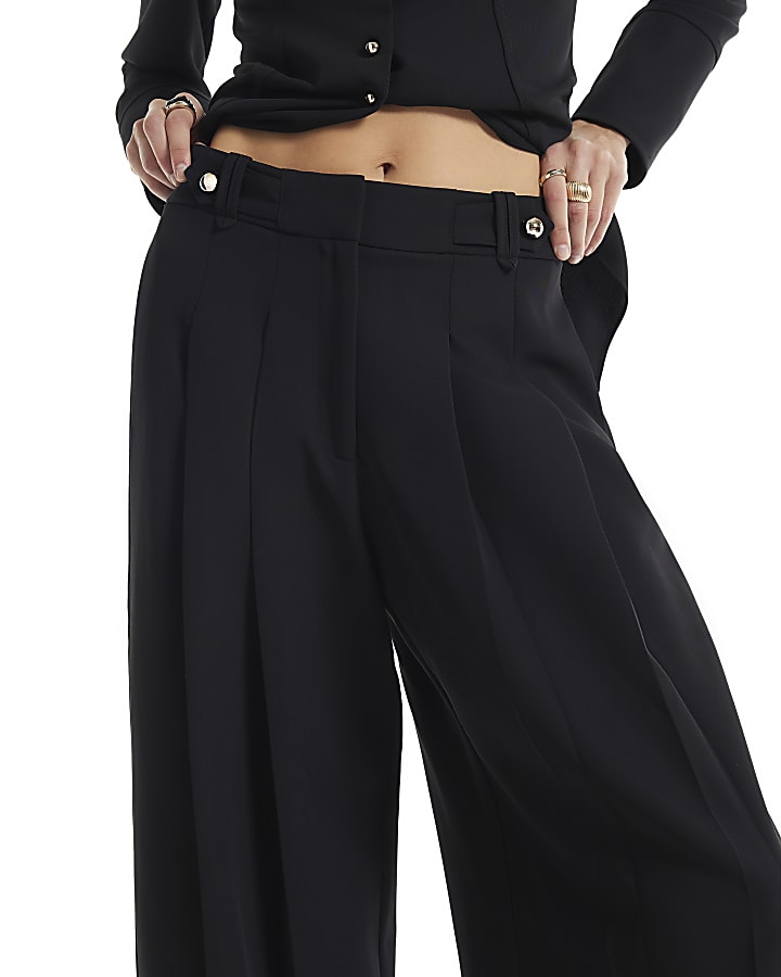 Black Wide Leg Tailored Trousers