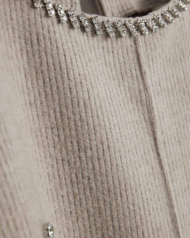 Beige Knitted Embellished Cosy Tank