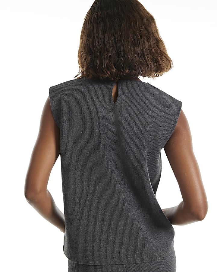 Grey Knitted Embellished Cosy Tank