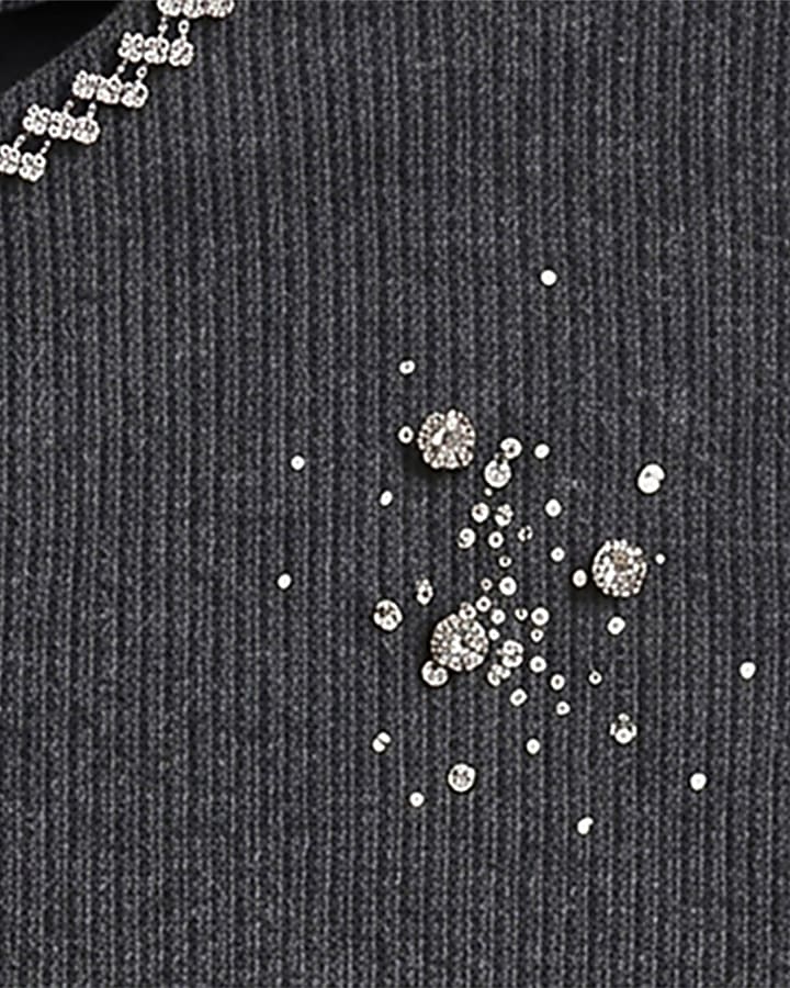 Grey Knitted Embellished Cosy Tank