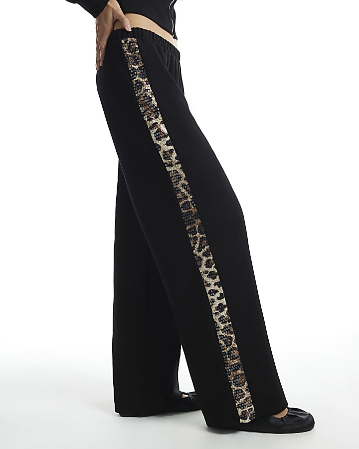Black Leopard Sequin Side Joggers