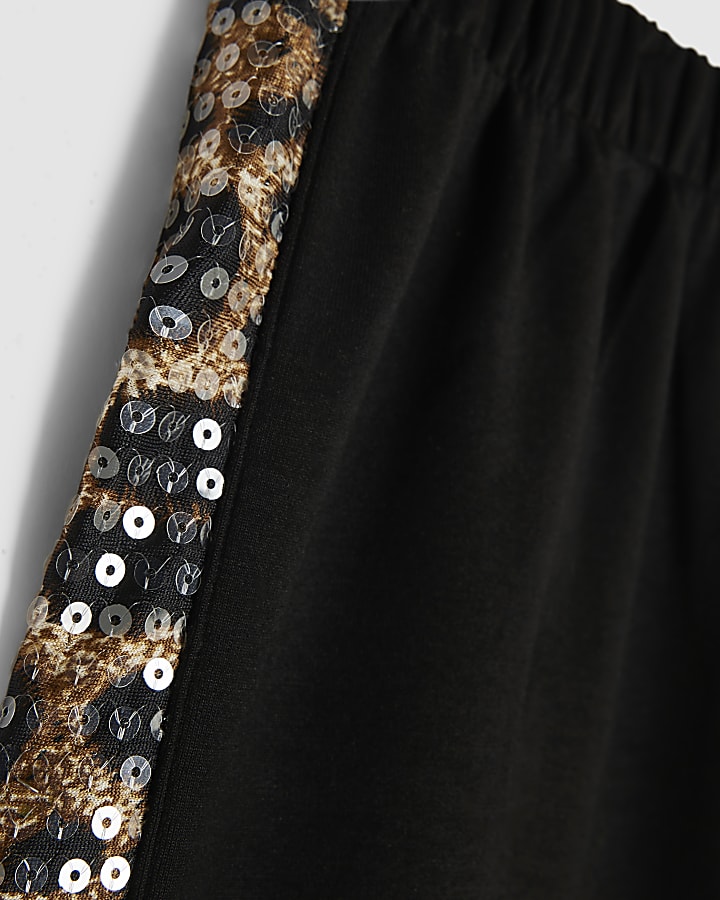 Black Leopard Sequin Side Joggers