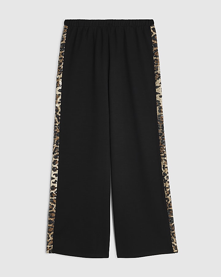 Black Leopard Sequin Side Joggers