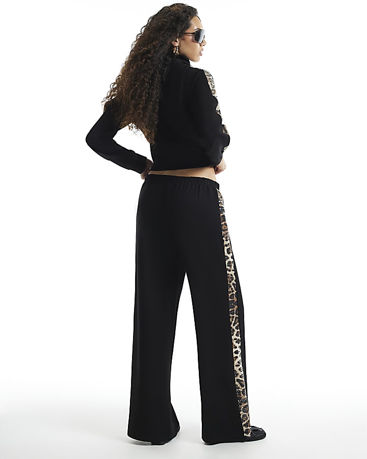Black Leopard Sequin Side Joggers