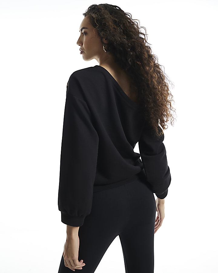 Black Sequin Off The Shoulder Sweatshirt