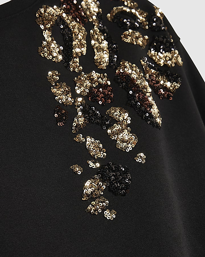 Black Sequin Off The Shoulder Sweatshirt
